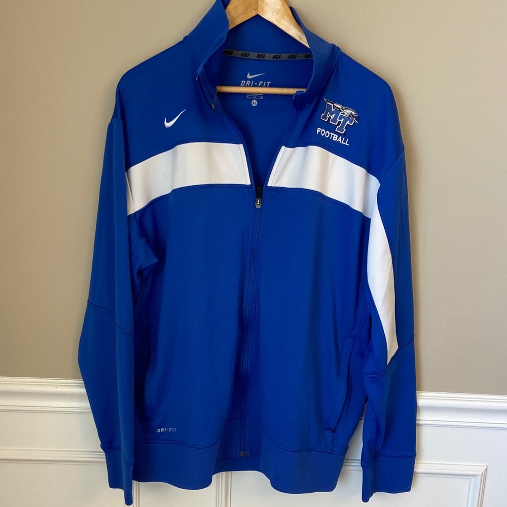 Nike Blue and White Dri-FIT Middle Tennessee Football Jacket